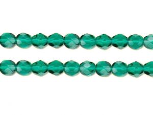 Faceted Firepolished Glass Bead Emerald 6mm