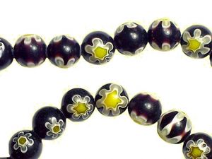Millefiori Beads Black with Flower
