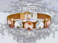 Leather bracelet with crystal glass cabochons