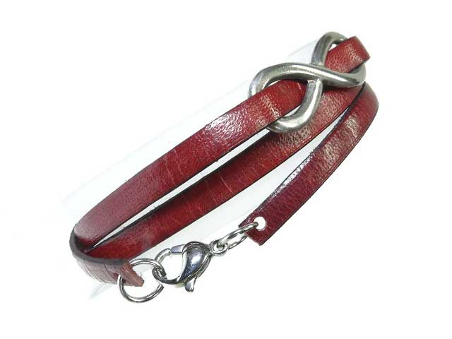 Verschlsse fr Leder Schmuck: Wickelarmband aus rotem Ziegenleder mit einfachem Karabiner Verschluss