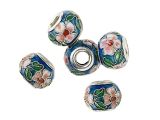Big Hole Bead Cloisonne blue with flowers