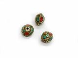 Tibetan Rondelle Brass Bead Turquoise and Coral