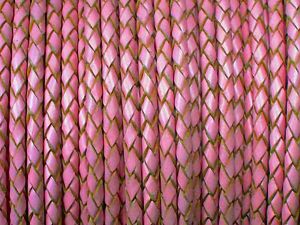 10m Leathercord Braided Pink-Natural 4mm
