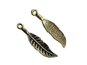 Charm Feather Antiqued Brass