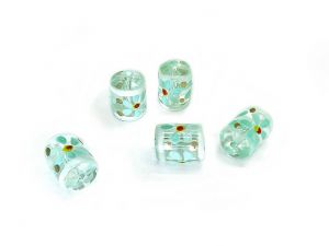 Tube Glass Beads Hand-Painted Blossom Light Turquoise 5 Pcs