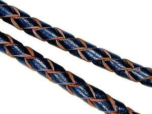 Leather Cord Braided Navy Blue-Natural 4mm