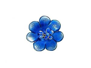 Leather Flower Loop Blue Metallic
