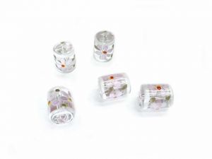 Tube Glass Beads Hand-Painted Blossom Light Pink 5 Pcs