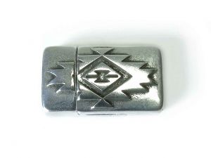Magnetic Silver Plated Clasp with Aztec Ornament For Flat 10mm Jewelry Cords 