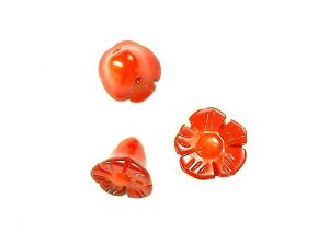 Red Coral Flower Beads 3 Pcs